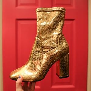 RIVER ISLAND GOLD METALLIC SOCK BOOT
